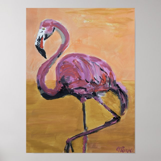 Affiche Coucher de soleil flamant rose vibrant (Devant)