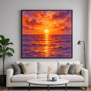 Affiche Coucher de soleil flamboyant - Style de peinture à
