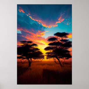 Affiche Coucher de soleil hypnotisant dans la savane afric
