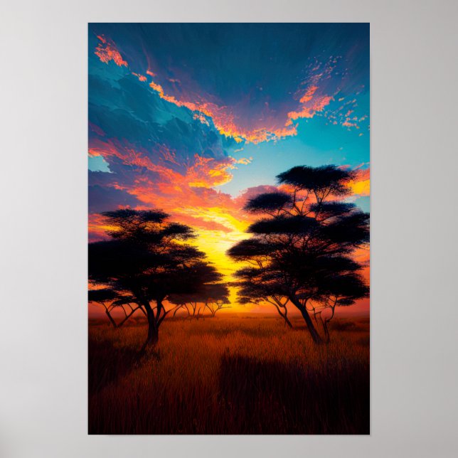 Affiche Coucher de soleil hypnotisant dans la savane afric (Devant)