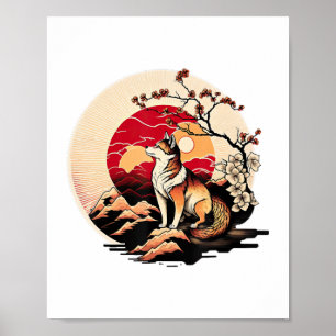 Affiche Coucher de soleil japonais Shiba Inu Dog Ukiyo e S