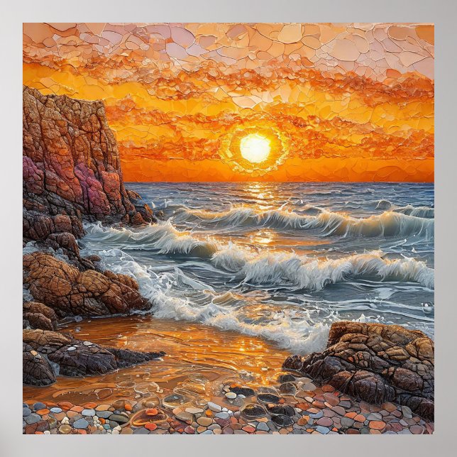 Affiche Coucher de soleil magnifique sur l'océan avec des  (Devant)