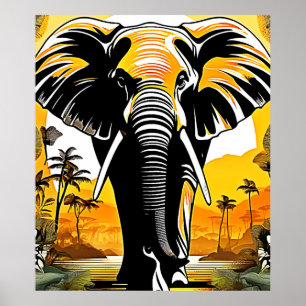 Affiche Coucher de soleil majestueux d'éléphant