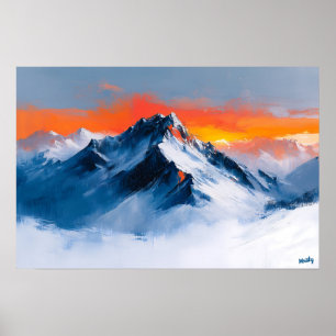 Affiche Coucher de soleil majestueux sur la montagne fauve