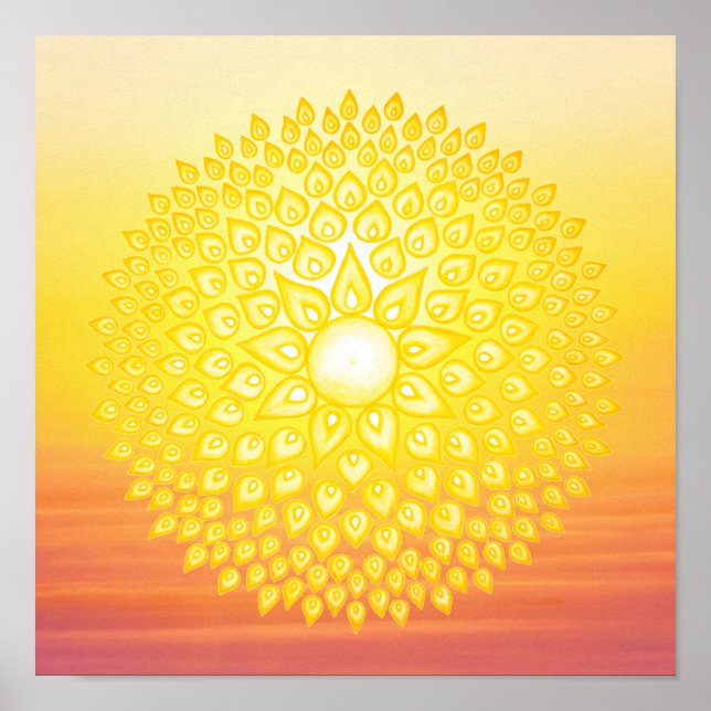 Affiche Coucher de soleil Mandala jaune brillant (Devant)