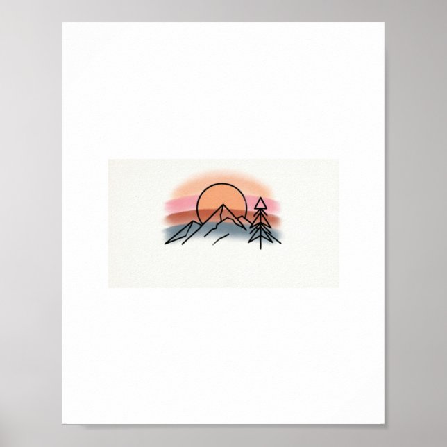 Affiche Coucher de soleil minimaliste sur la montagne - Ar (Devant)