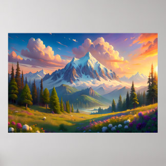 Affiche Coucher de soleil montagne | Décor Nature