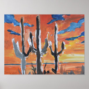 Affiche Coucher de soleil néo-expressionniste sur le déser