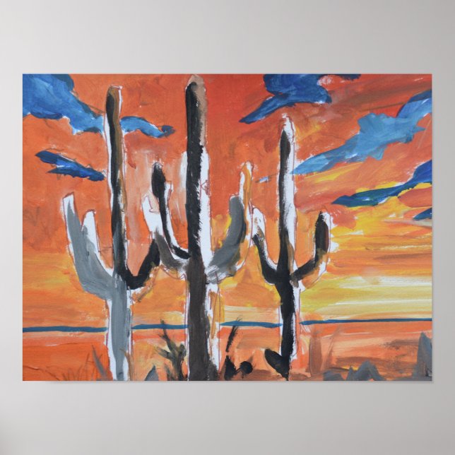 Affiche Coucher de soleil néo-expressionniste sur le déser (Devant)