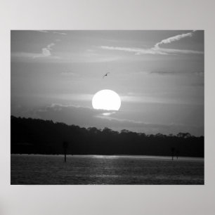 Affiche Coucher de soleil noir et blanc sur la baie Horizo