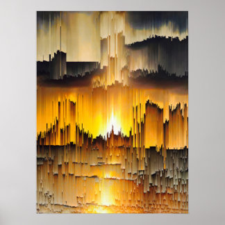 Affiche Coucher de soleil numérique abstrait avec bogue