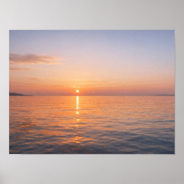 Affiche Coucher de soleil océan doré sur l'horizon mer cal (Devant)