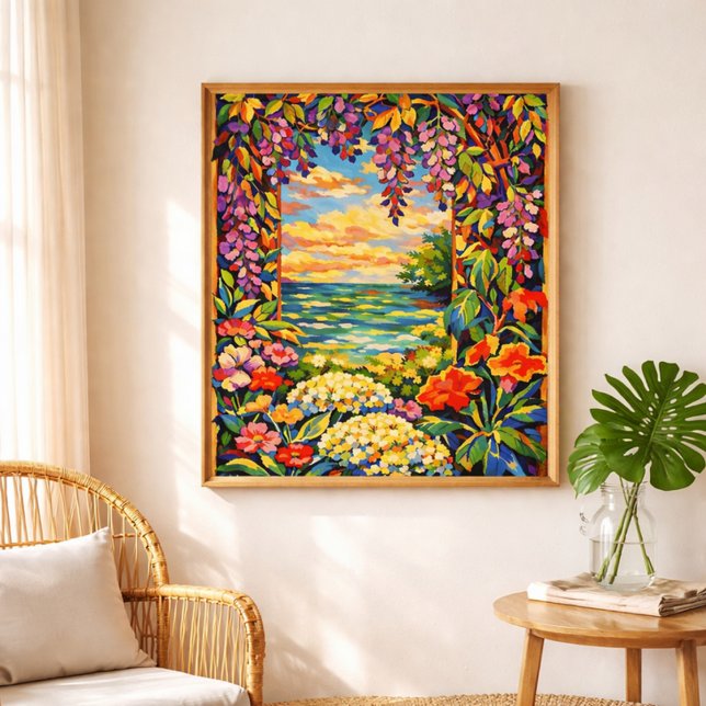 Affiche coucher de soleil océanique floral vibrant (Créateur téléchargé)