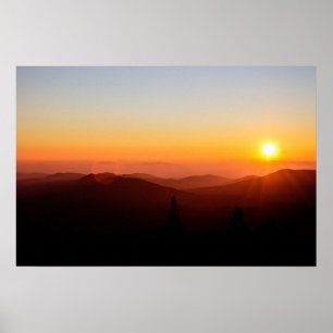 Affiche Coucher de soleil orange romantique en montagne