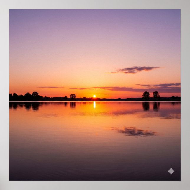 Affiche Coucher de soleil paisible sur le lac (Devant)