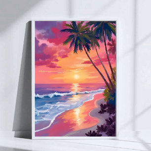 Affiche Coucher de soleil paradisiaque Plage tropicale r