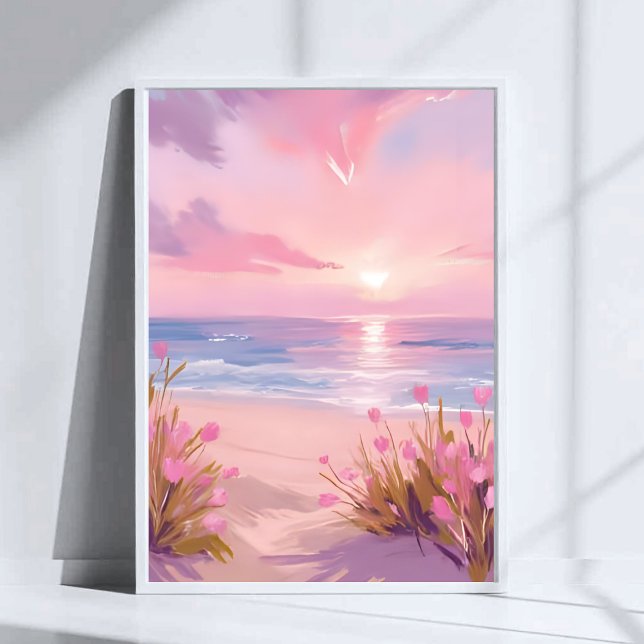 Affiche Coucher de soleil pastel sur la plage rose blush a (Créateur téléchargé)