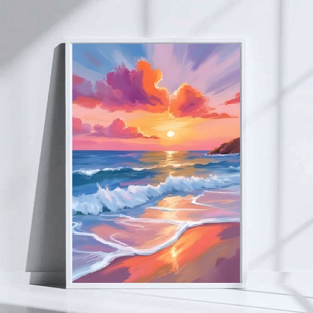Affiche Coucher de soleil pastel sur l'océan | Peinture co (Créateur téléchargé)