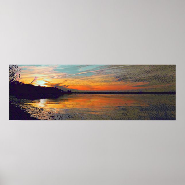 Affiche Coucher de soleil peint (Devant)