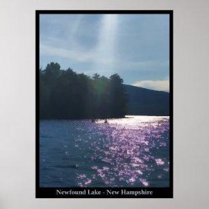 Affiche Coucher de soleil peint : Kayak au lac Newfound