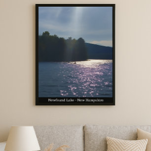 Affiche Coucher de soleil peint : Kayak au lac Newfound