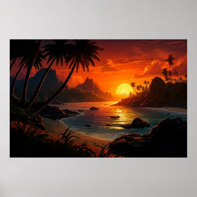 Affiche Coucher de soleil poétique sur la plage tropicale  (Devant)