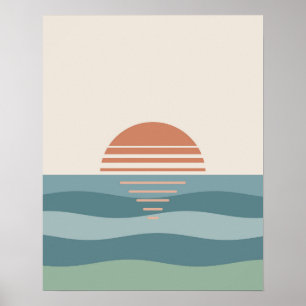 Affiche Coucher de soleil rétro paisible Horizon Pastel Mo