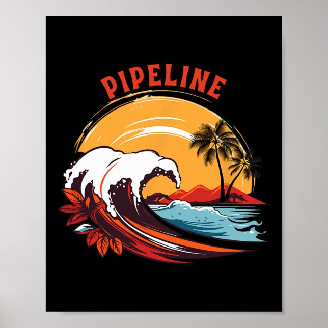Affiche Coucher de soleil rétro Pipeline Hawaï Surf d'été  (Devant)