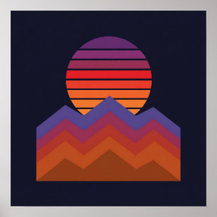 Affiche Coucher de soleil rétro sur les montagnes - Style