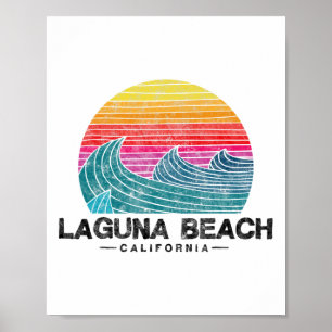 Affiche Coucher de soleil rétro sur les vagues de surf de