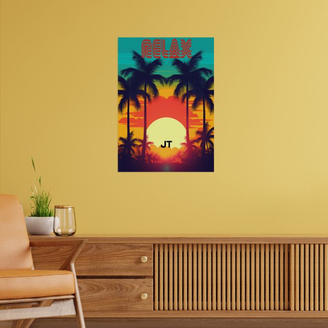 Affiche Coucher de soleil rétro tropical de style années 8 (Salon 2)
