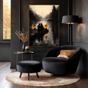Affiche Coucher de soleil romantique sur le lac de style m