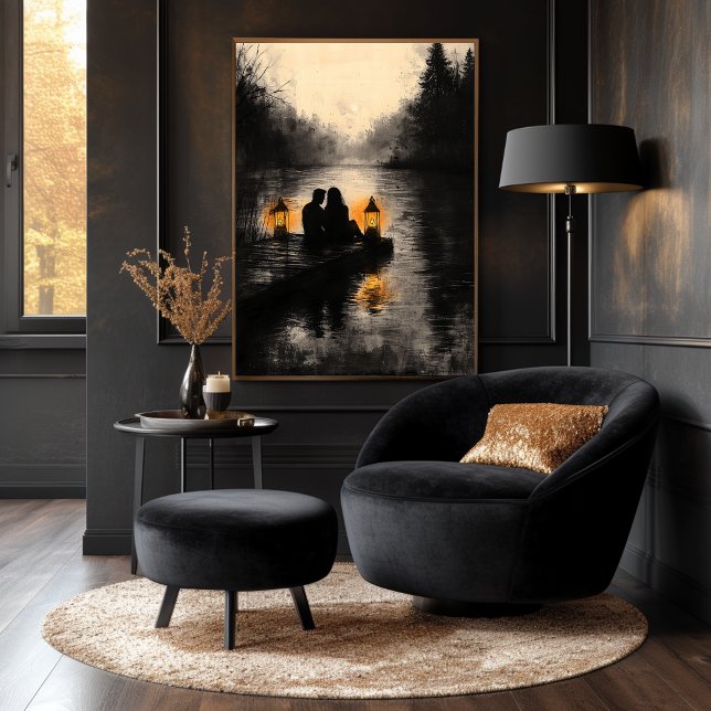 Affiche Coucher de soleil romantique sur le lac de style m (Créateur téléchargé)