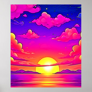 Affiche Coucher de soleil rose et violet
