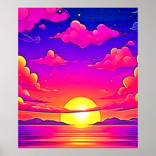 Affiche Coucher de soleil rose et violet (Devant)