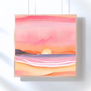 Affiche Coucher de soleil rose Peinture de ciel de plage