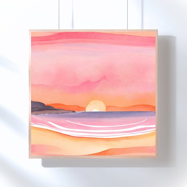 Affiche Coucher de soleil rose | Peinture de ciel de plage (Créateur téléchargé)