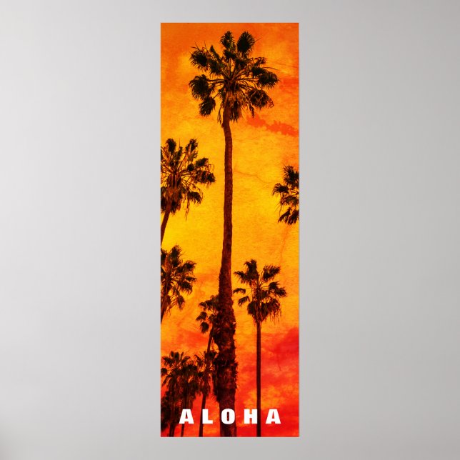 Affiche Coucher de soleil rouge Aloha Hawaii Palmiers Trop (Devant)
