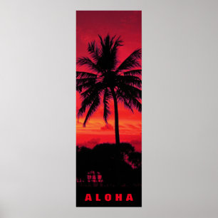 Affiche Coucher de soleil rouge Aloha Hawaii Palmiers Trop