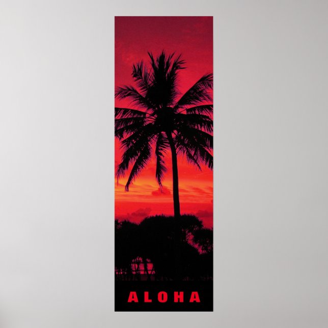 Affiche Coucher de soleil rouge Aloha Hawaii Palmiers Trop (Devant)