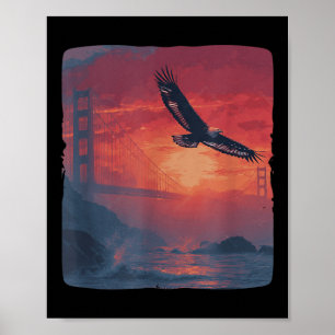 Affiche Coucher De Soleil Rouge Extraordinaire Avec Pont E