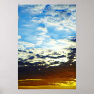 Affiche Coucher de soleil rouge orange bleu avec nuages