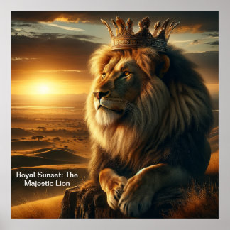 Affiche Coucher de soleil royal : le lion majestueux