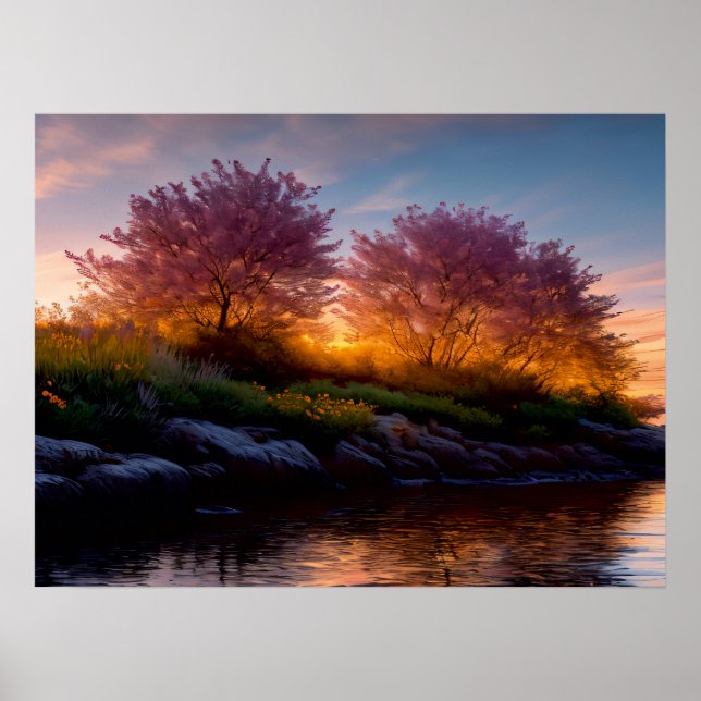 Affiche Coucher de soleil Sakura : Riverside Reverie (Devant)