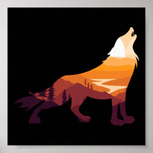 Affiche Coucher de soleil sauvage du paysage du loup de Ho