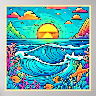 Affiche Coucher de soleil sous-marin vibrant