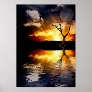 Affiche Coucher de soleil spectaculaire sur le lac calme