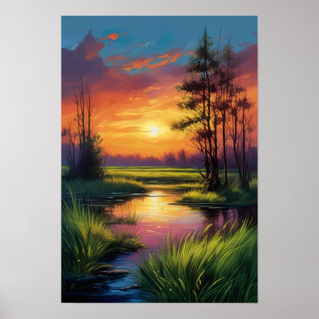 Affiche Coucher de soleil spectral, magie Art numérique (Devant)