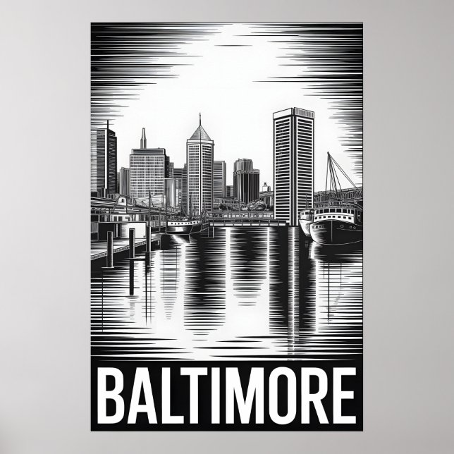 Affiche Coucher de soleil sur Baltimore Maryland Gravure s (Devant)