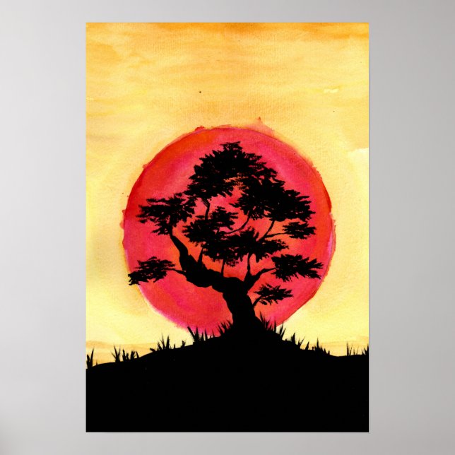 Affiche Coucher de soleil sur Bonsaï (Devant)